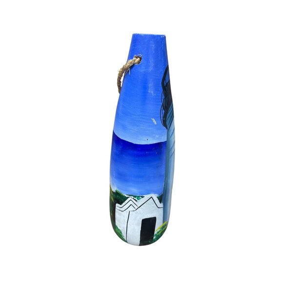 Handmade Nautical-Themed Wooden Buoy Decor With Lighthouse Painting SKU 9314 - Picture 6 of 10